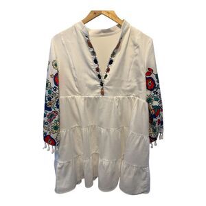 SHEIN White Dress with Colorful Floral Design